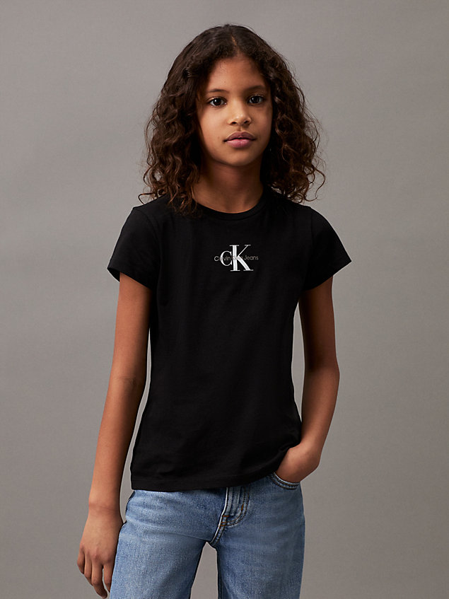 black wąski t-shirt z monogramem dla dziewczynki - calvin klein jeans