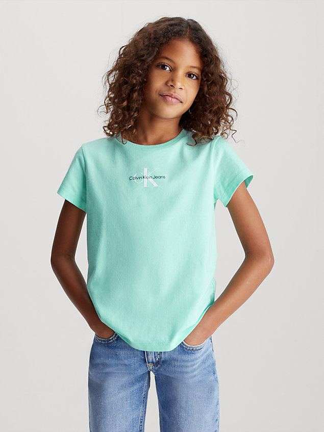 blue schmales monogramm-t-shirt für mädchen - calvin klein jeans