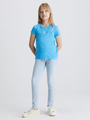 blue slim logo t-shirt for girls calvin klein jeans