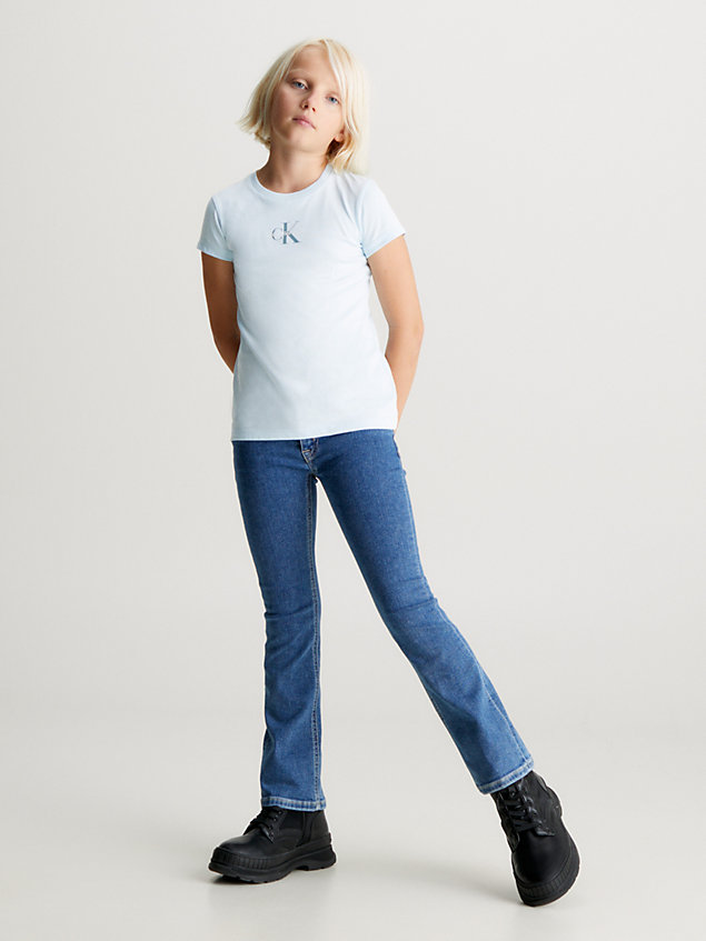 blue slim t-shirt met logo voor meisjes - calvin klein jeans