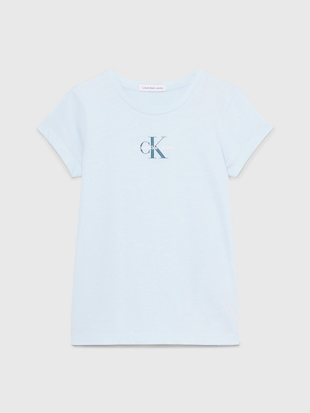 blue slim t-shirt met logo voor meisjes - calvin klein jeans
