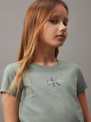 meteor green slim logo t-shirt for girls calvin klein jeans