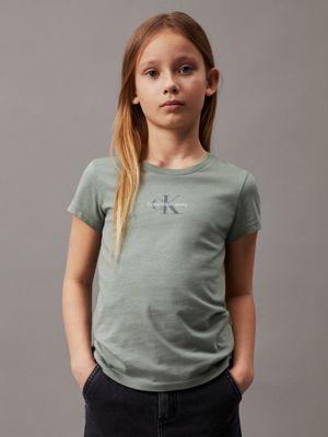 green slim logo t-shirt for girls calvin klein jeans