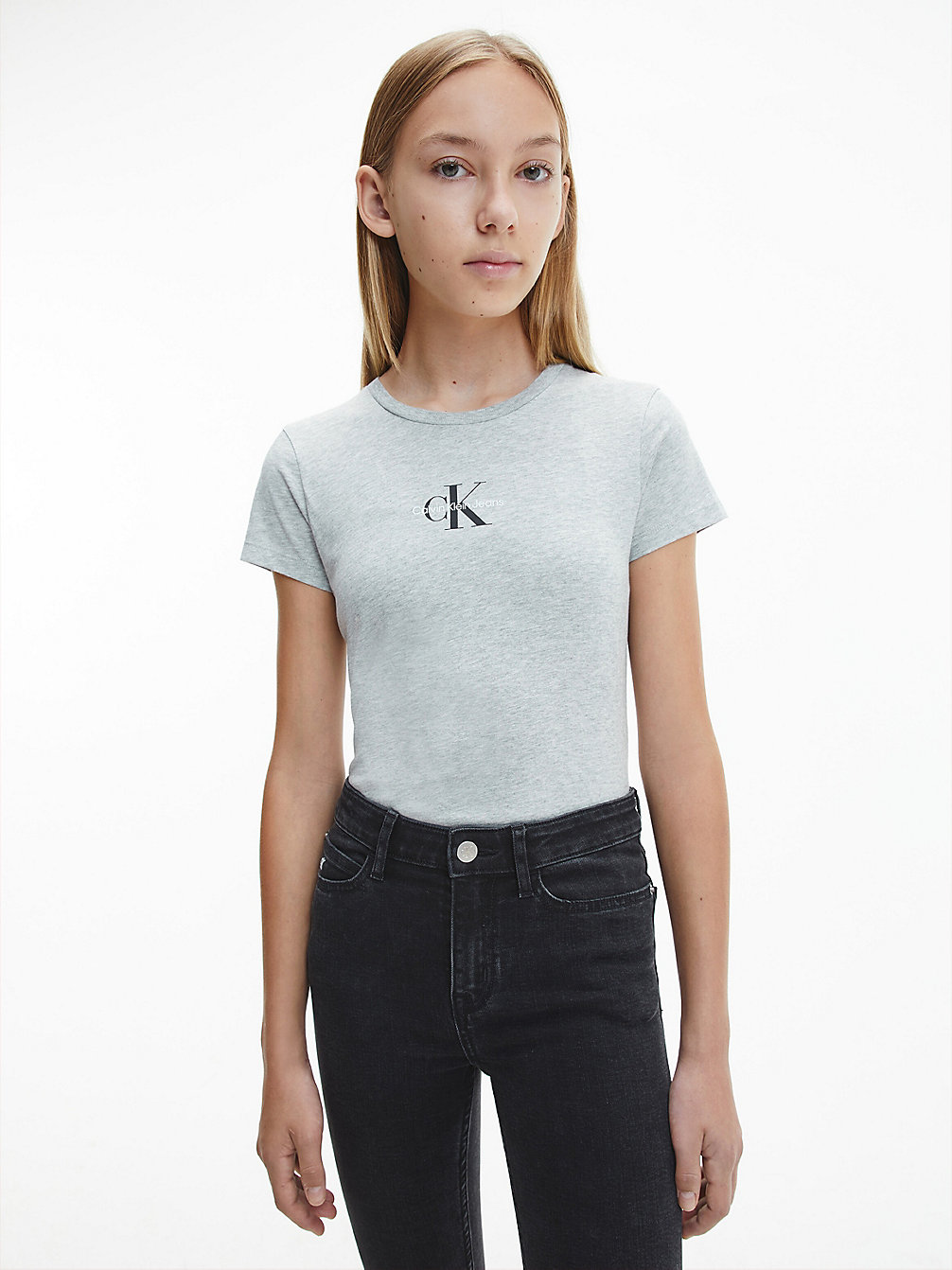 LIGHT GREY HEATHER Slim Organic Cotton T-Shirt undefined girls Calvin Klein