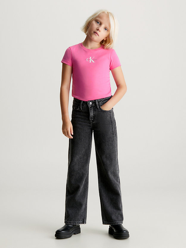 pink amour slim monogram t-shirt for girls calvin klein jeans