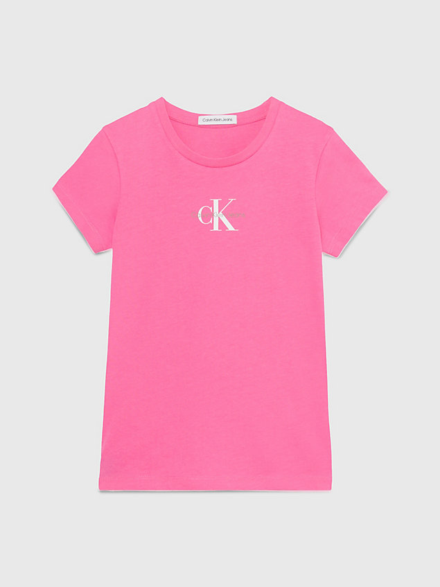 pink slim t-shirt met logo voor meisjes - calvin klein jeans