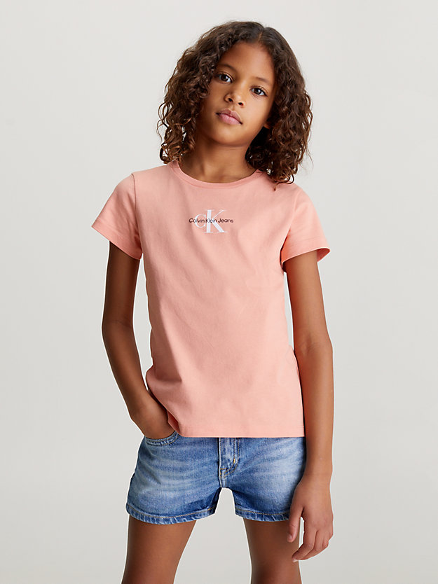blooming dahlia wąski t-shirt z monogramem dla dziewczynki - calvin klein jeans
