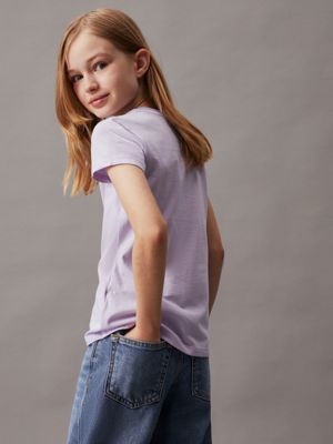 pastel lilac slim logo t-shirt for girls calvin klein jeans