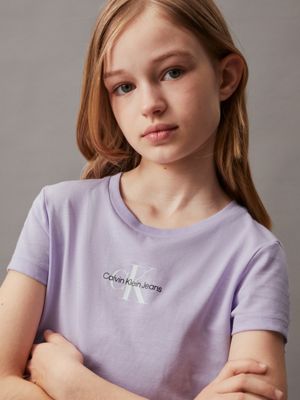 pastel lilac slim logo t-shirt for girls calvin klein jeans