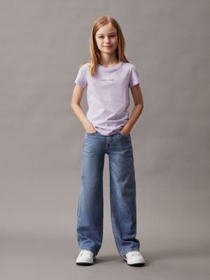 pastel lilac slim logo t-shirt for girls calvin klein jeans