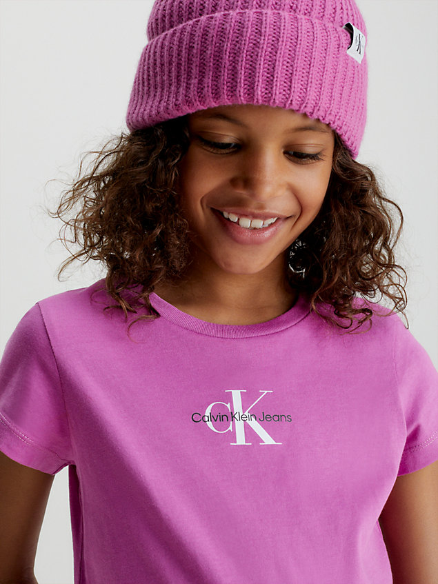 purple slim t-shirt met logo voor meisjes - calvin klein jeans