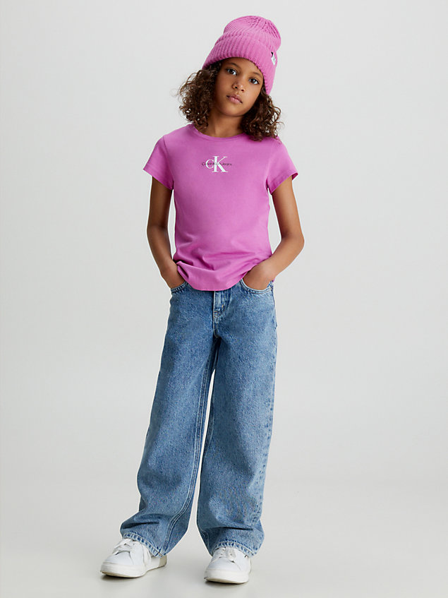 t-shirt slim in cotone purple da bambina calvin klein jeans