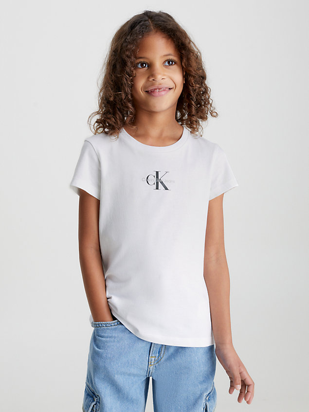 white wąski t-shirt z monogramem dla dziewczynki - calvin klein jeans