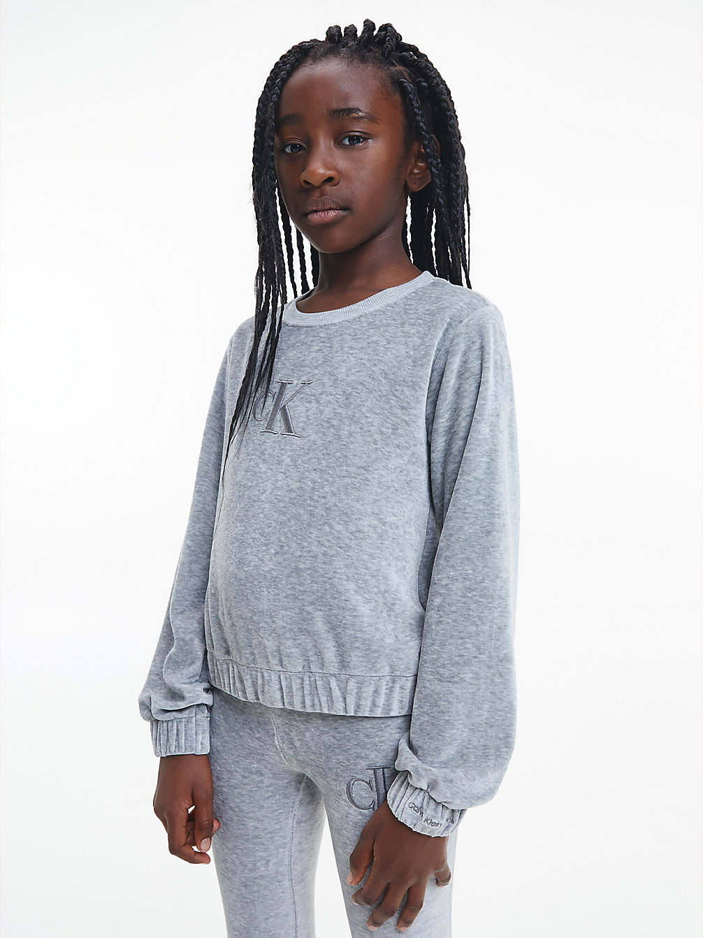 LIGHT GREY HEATHER Velour Sweatshirt And Jogger Set undefined girls Calvin Klein