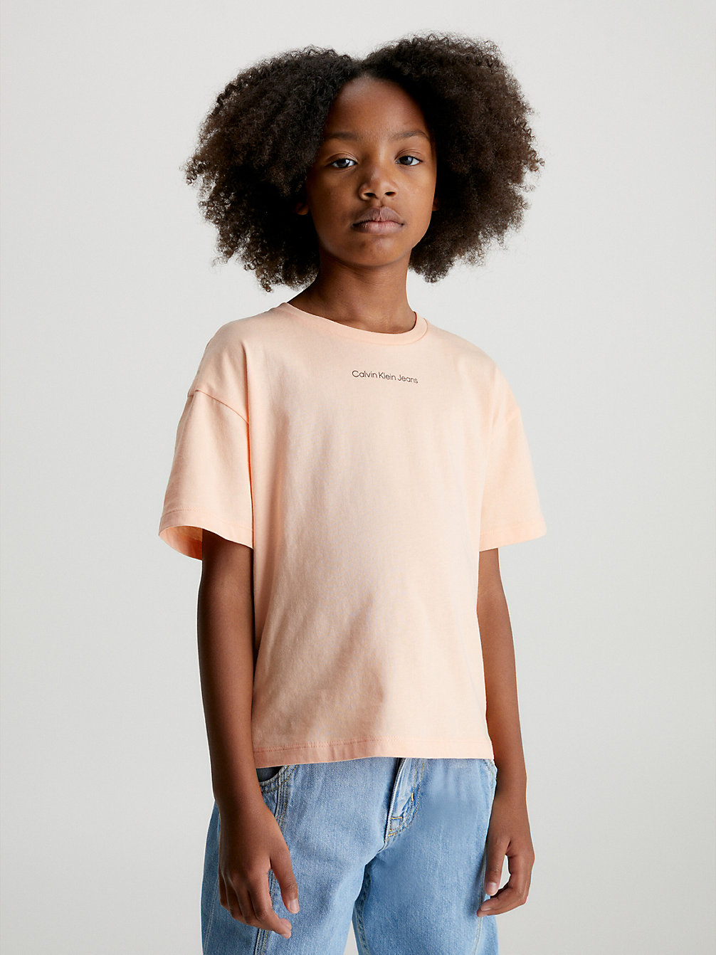 T-Shirt Dal Taglio Squadrato In Cotone Biologico > FRESH CANTALOUPE > undefined bambina > Calvin Klein