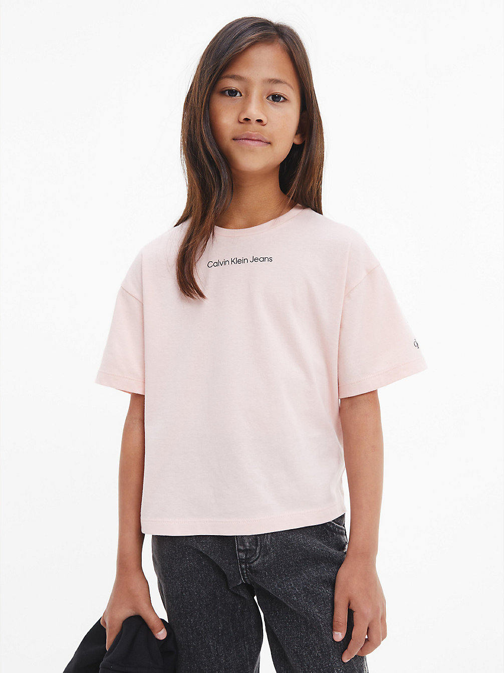 T-Shirt Dal Taglio Squadrato In Cotone Biologico > PINK BLUSH > undefined girls > Calvin Klein
