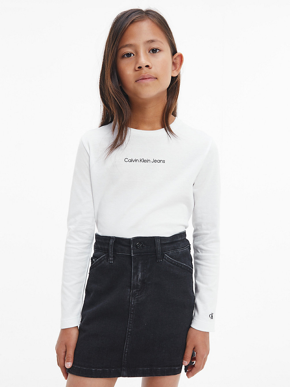 BRIGHT WHITE Organic Cotton Long Sleeve T-Shirt undefined girls Calvin Klein