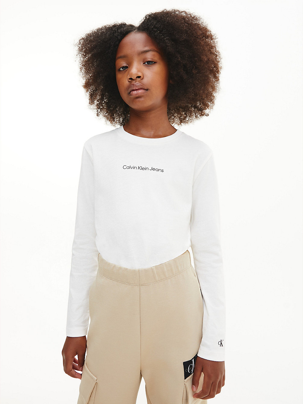 IVORY > T-Shirt Z Długim Rękawem Z Bawełny Organicznej > undefined girls - Calvin Klein