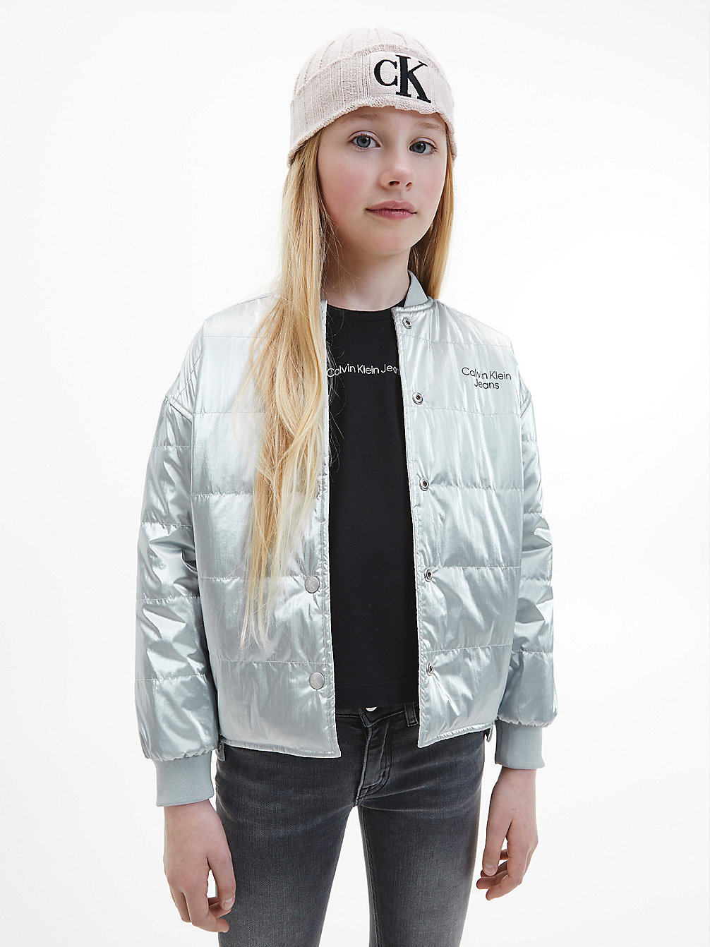 IVORY Reversible Quilted Bomber Jacket undefined girls Calvin Klein