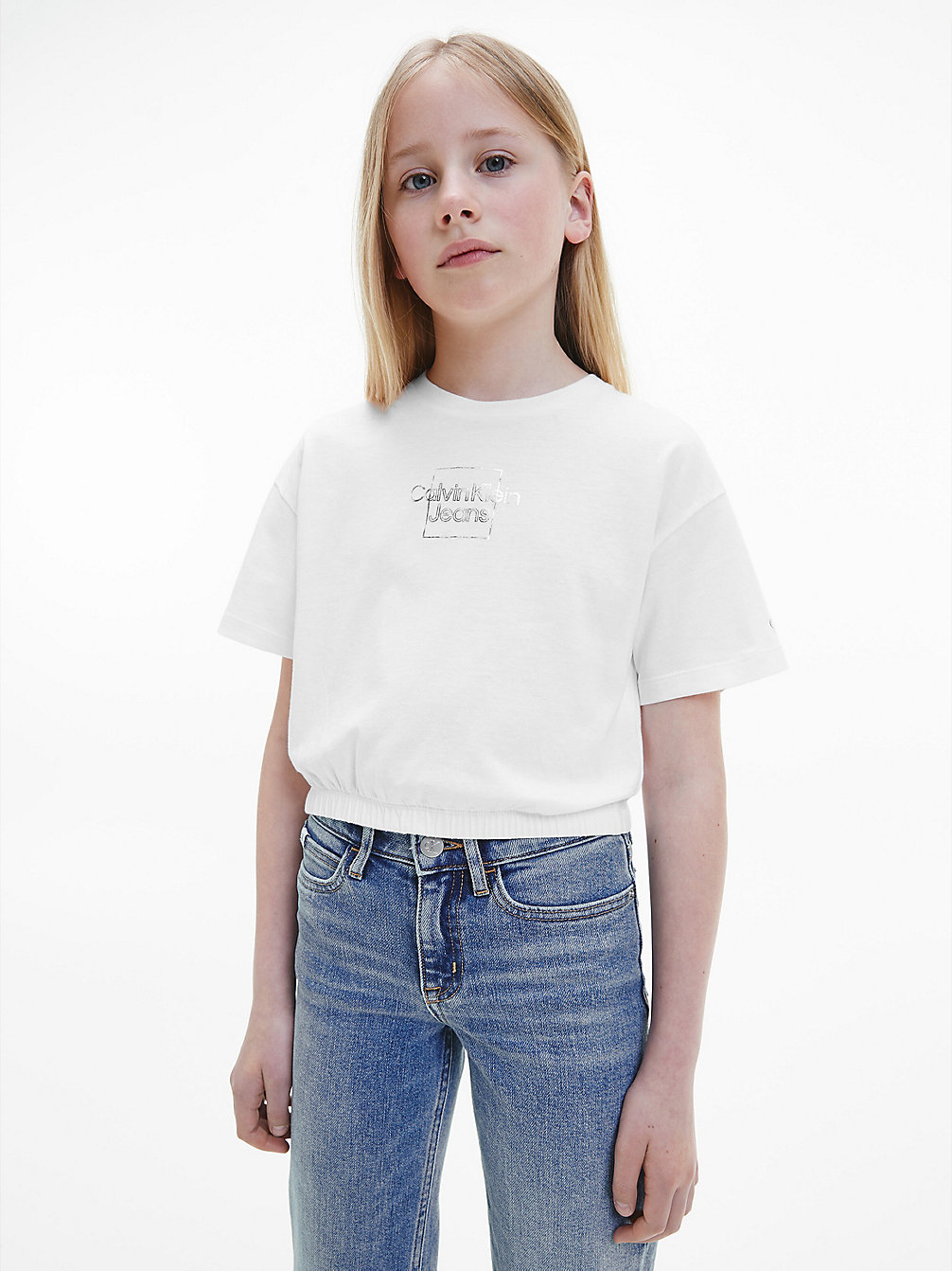BRIGHT WHITE Organic Cotton Cropped T-Shirt undefined girls Calvin Klein