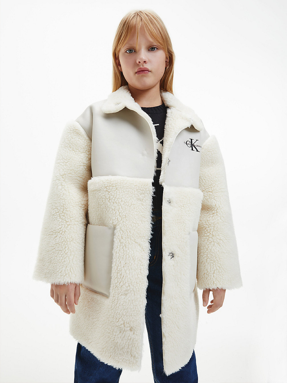 Cappotto Sherpa Teddy In Ecopelle > EGGSHELL > undefined girls > Calvin Klein