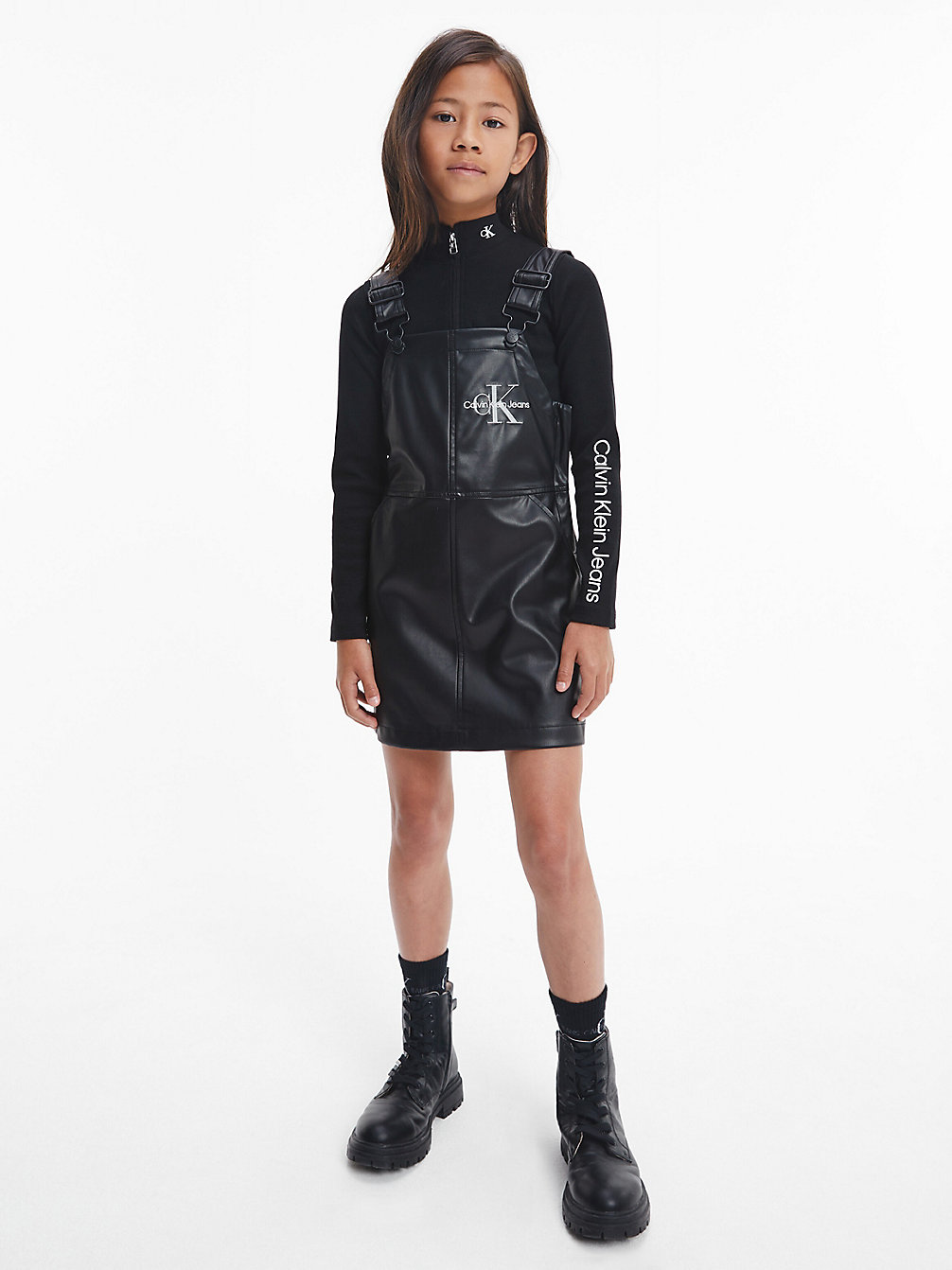 CK BLACK Faux Leather Dungaree Dress undefined girls Calvin Klein