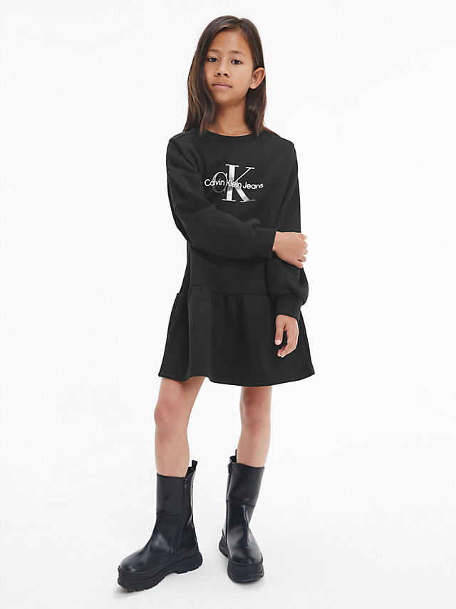 CK Black Recycled Polyester Flared Logo Dress undefined girls Calvin Klein