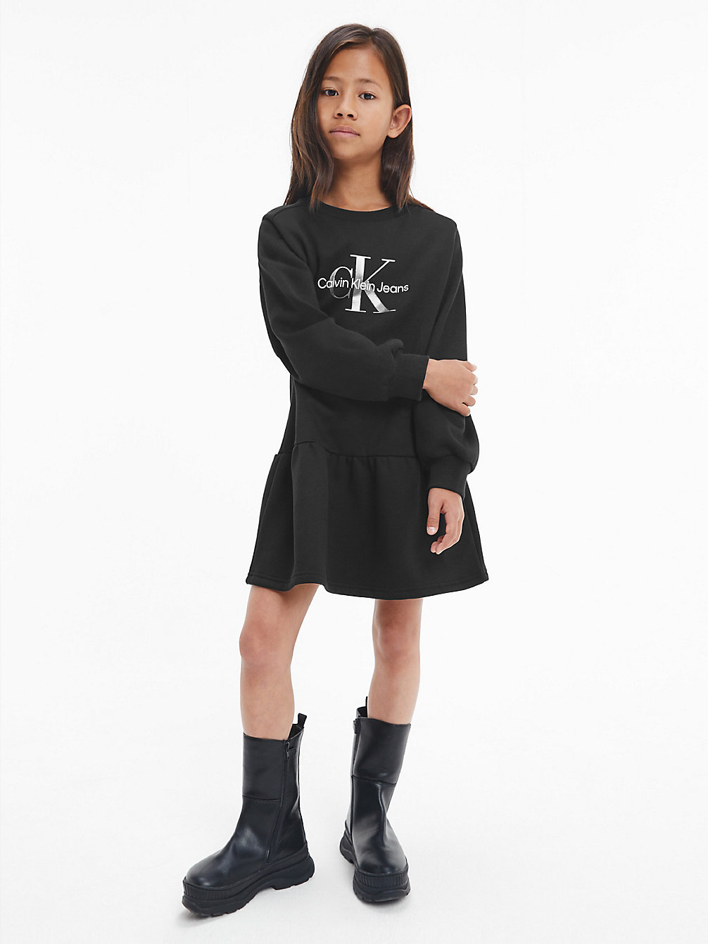 CK BLACK > Ausgestelltes Logo-Kleid Aus Recyceltem Polyester > undefined Maedchen - Calvin Klein