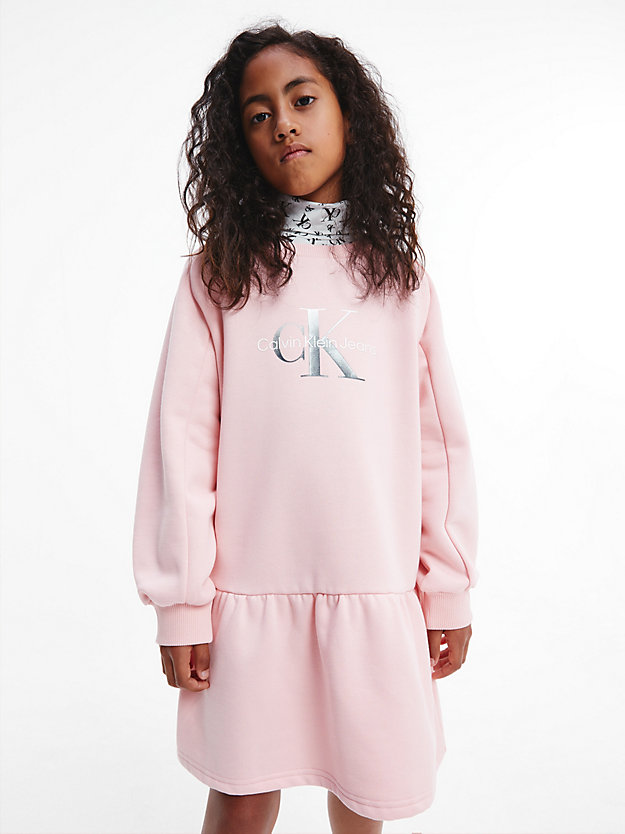 PINK BLUSH Recycled Polyester Flared Logo Dress for girls CALVIN KLEIN JEANS
