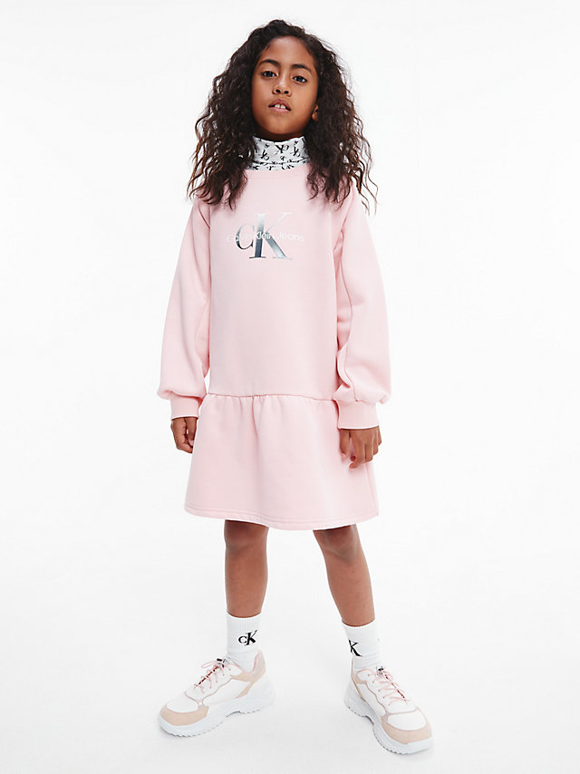 Pink Blush Recycled Polyester Flared Logo Dress undefined girls Calvin Klein