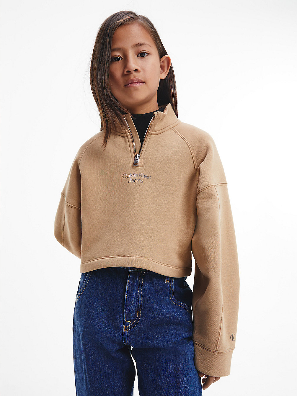 TIMELESS CAMEL Cropped Zip Sweatshirt undefined girls Calvin Klein