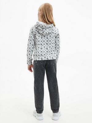 MONOGRAM AOP GREY/ BLACK Allover Logo Hoodie for girls CALVIN KLEIN JEANS