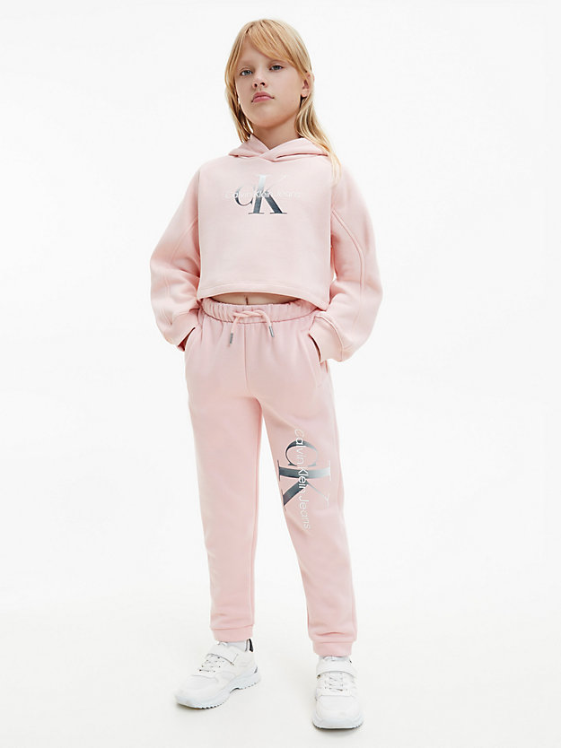 PINK BLUSH Recycled Polyester Cropped Hoodie for girls CALVIN KLEIN JEANS