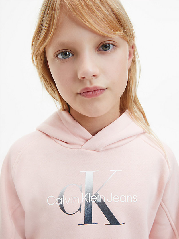 PINK BLUSH Recycled Polyester Cropped Hoodie for girls CALVIN KLEIN JEANS