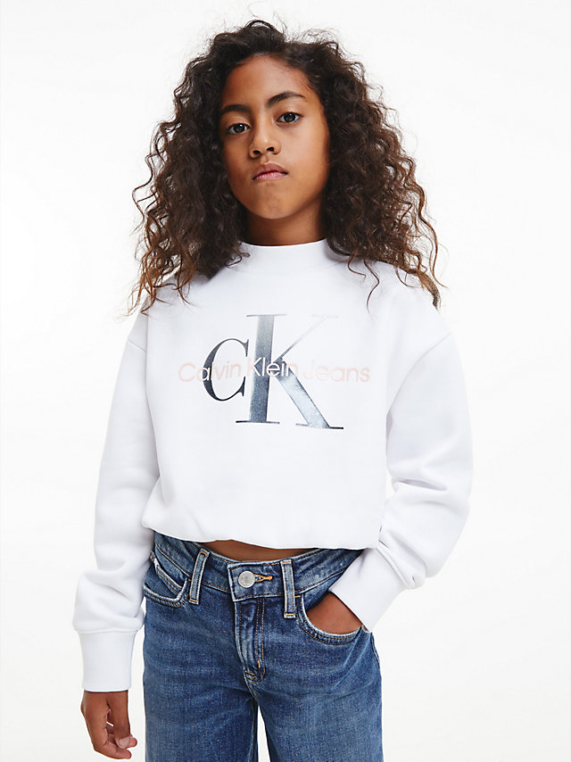 Bright White Cropped Sweatshirt undefined girls Calvin Klein