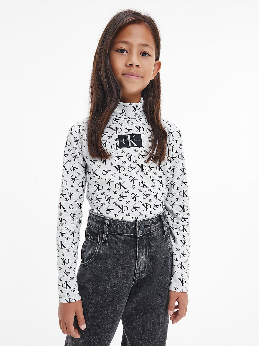 MONOGRAM AOP GREY/ BLACK Top Met Logo En Lange Mouwen undefined girls Calvin Klein