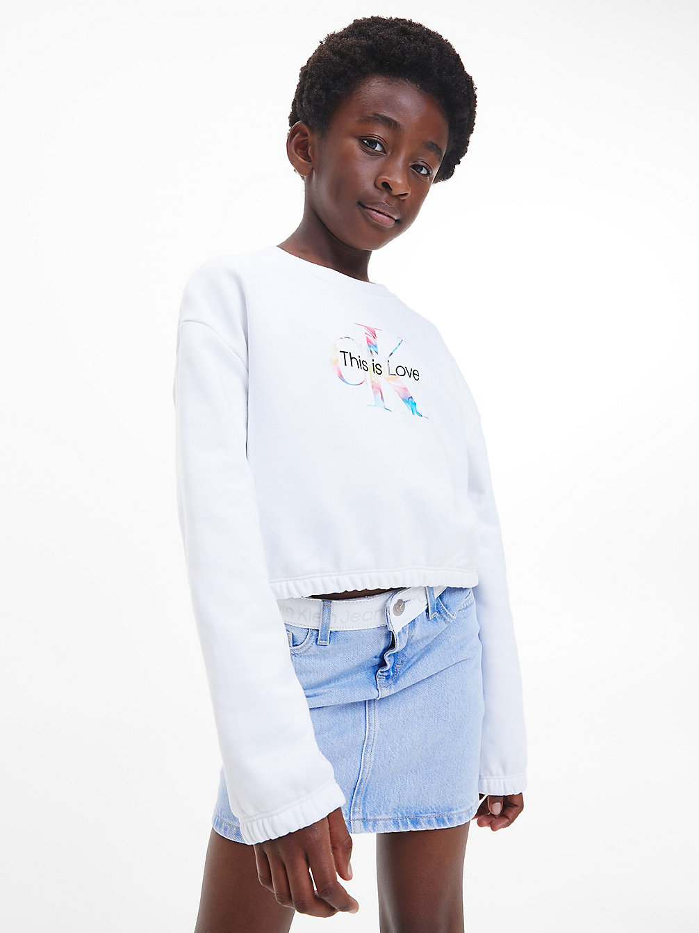 BRIGHT WHITE Hoekig Cropped Sweatshirt Met Logo - Pride undefined girls Calvin Klein