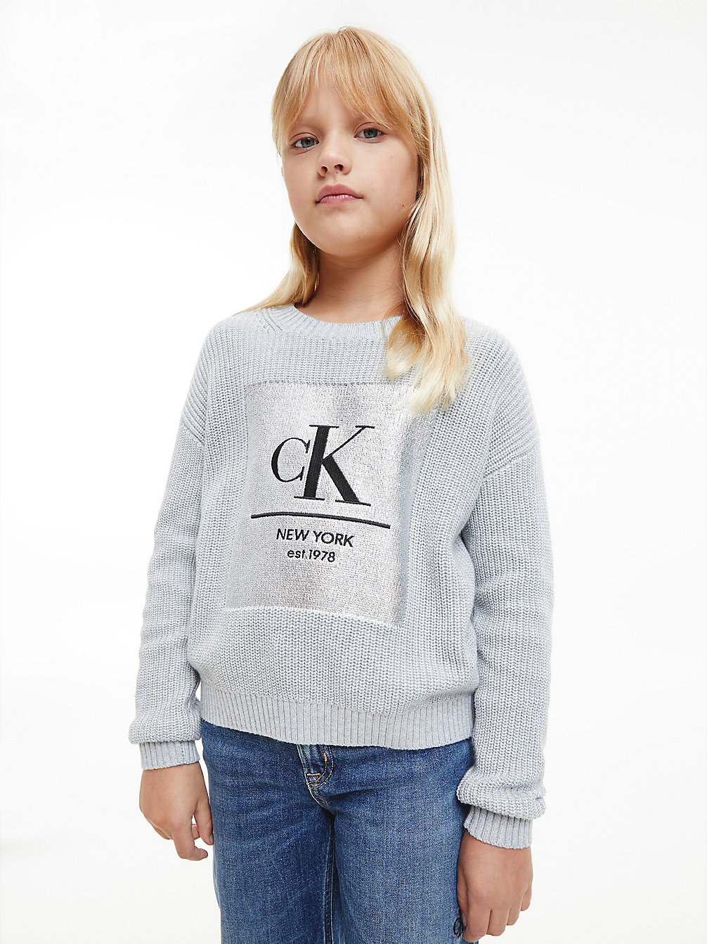 SILVER Combed Cotton Logo Jumper undefined girls Calvin Klein