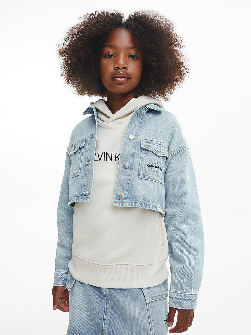CHALKY BLUE Oversized Cropped Denim Jacket undefined girls Calvin Klein