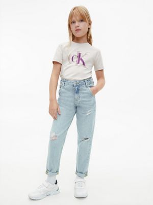IVORY Organic Cotton Logo T-shirt for girls CALVIN KLEIN JEANS