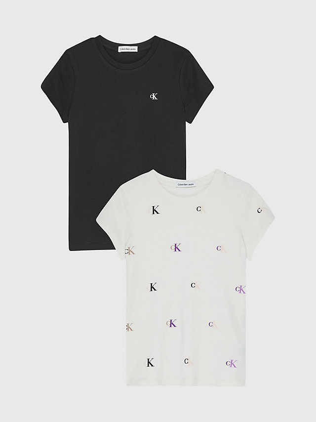 Monogram Aop Ivory/ Black 2 Pack Slim Logo T-Shirts undefined girls Calvin Klein