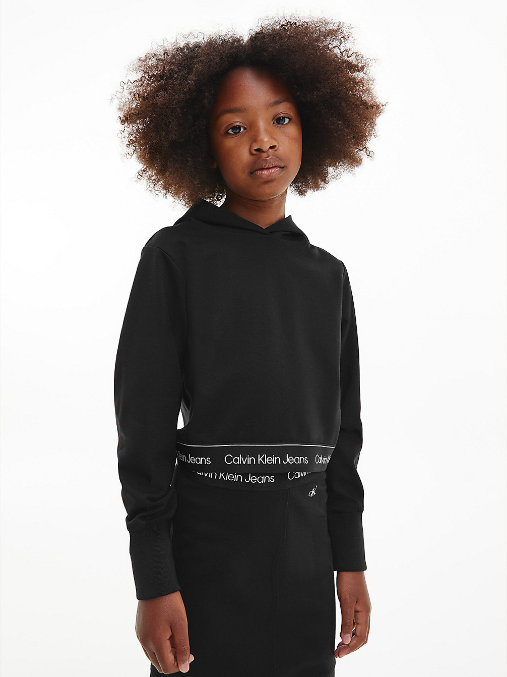 CK BLACK Relaxed Cropped Logo Hoodie undefined girls Calvin Klein