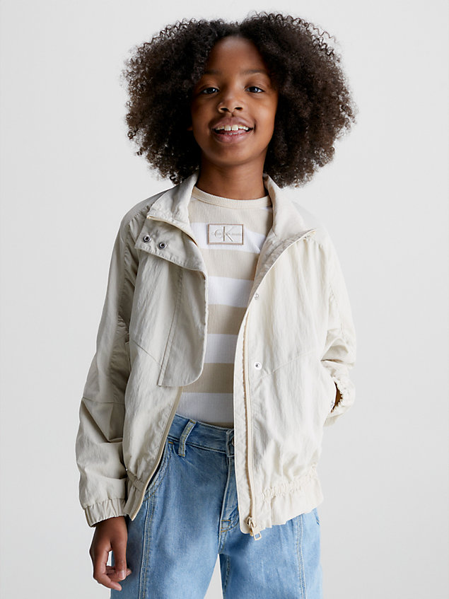 beige relaxed recycled nylon jacket for girls calvin klein jeans