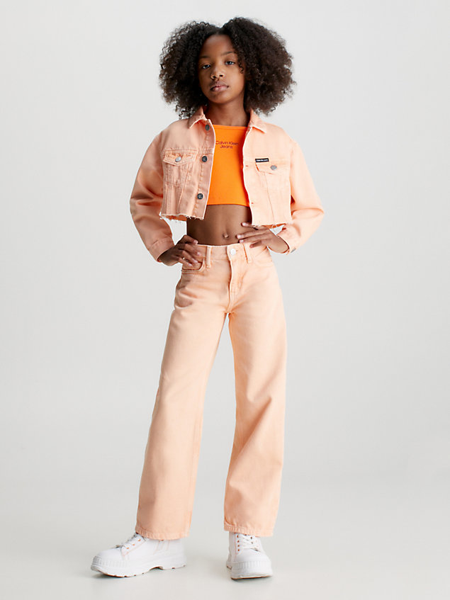 orange cropped denim jacket for girls calvin klein jeans