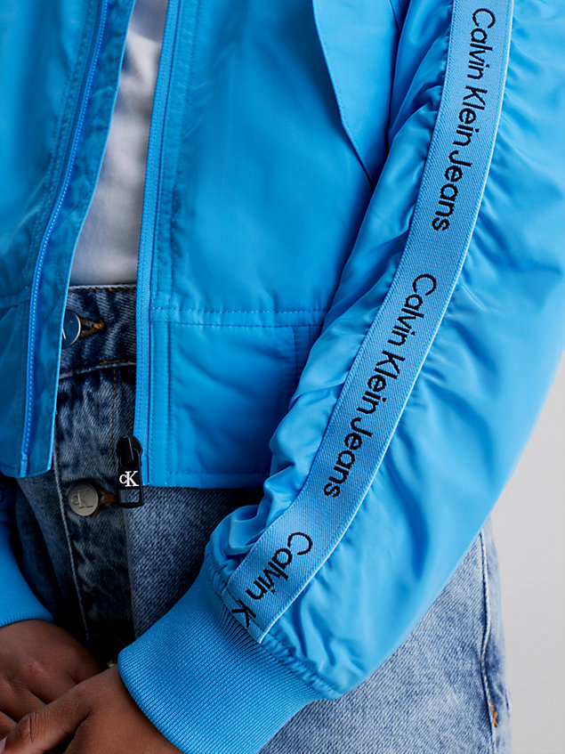 blue cropped bomberjack met logo voor meisjes - calvin klein jeans