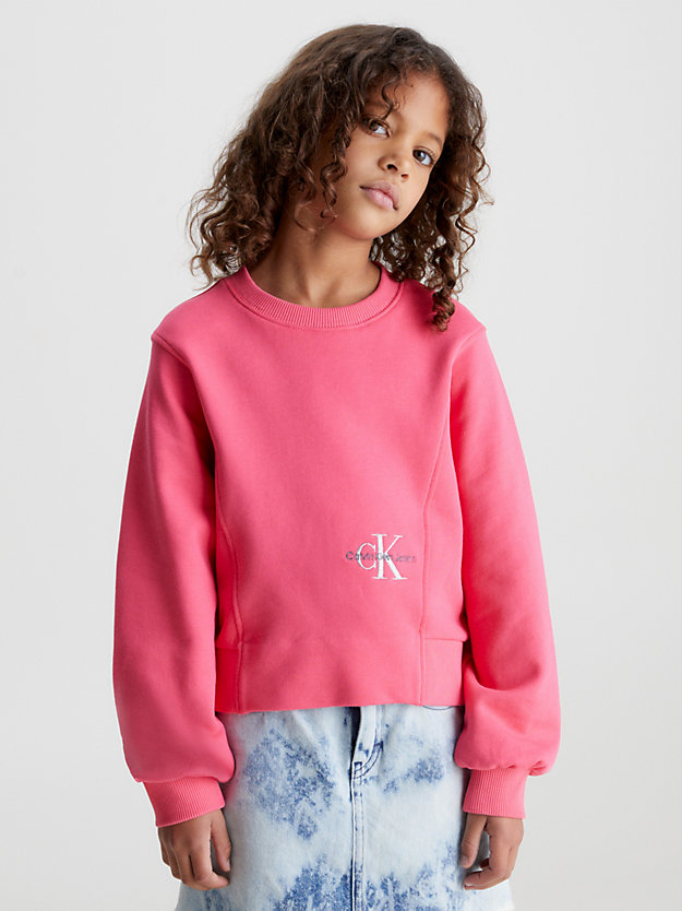 pink flash sweatshirt met logo voor meisjes - calvin klein jeans