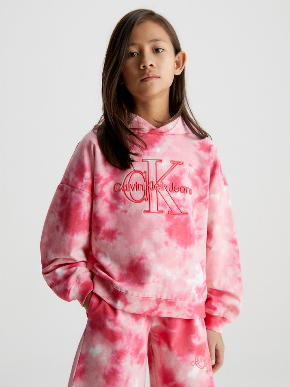 NATURE PINK AOP Logo-Hoodie Mit Batikfärbung undefined girls Calvin Klein