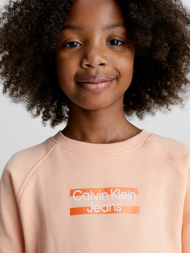 orange organic cotton logo sweatshirt for girls calvin klein jeans