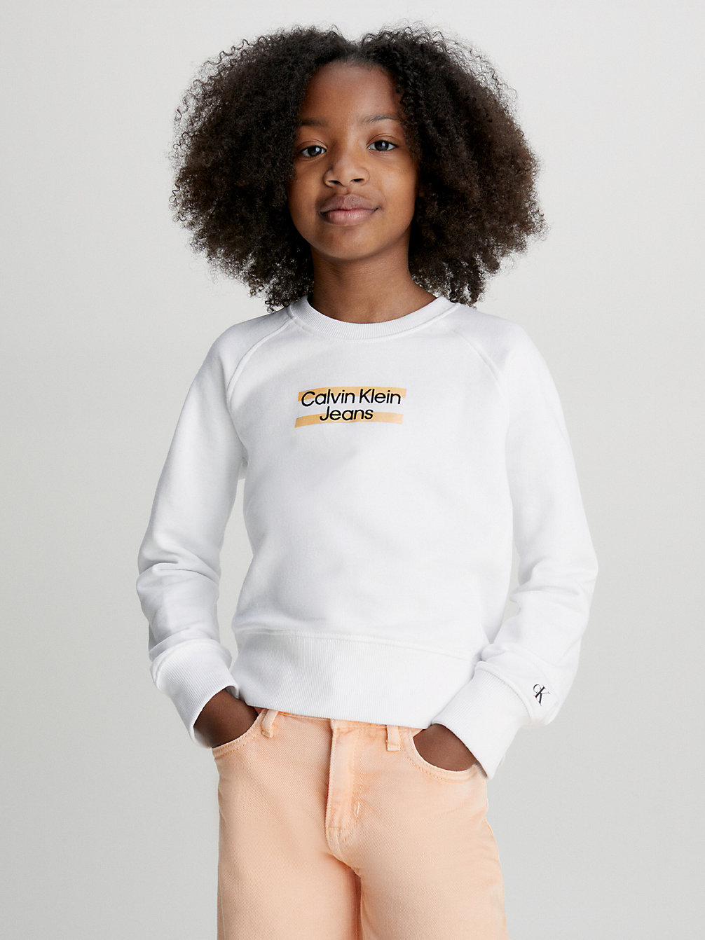 BRIGHT WHITE Sweat-Shirt En Coton Bio Avec Logo undefined girls Calvin Klein