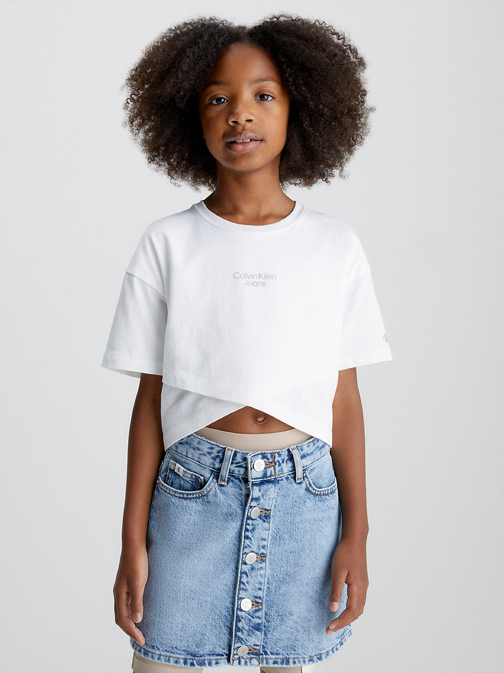 BRIGHT WHITE Overlap Detail T-Shirt undefined girls Calvin Klein